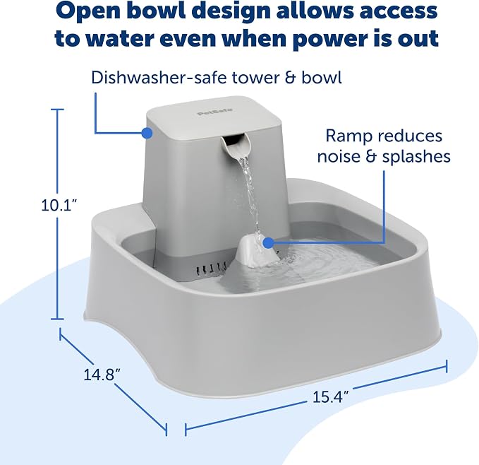 PetSafe Oasys Pet Fountain, 2 Gallon (256 oz), Cats, Dogs & Multi-Pet Homes | Adjustable Water Flow, Whisker-Friendly Tray, Dishwasher-Safe, Replaceable Carbon & Foam Filters Included