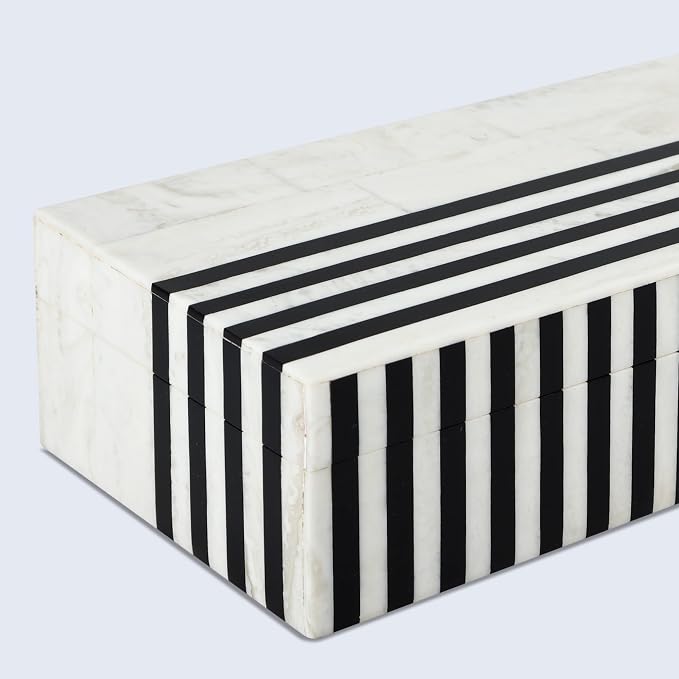 Handicrafts Home Large Decorative Storage Box with Lid – Black White Modern Storage Box, Remote Control Organizer for Coffee Table, Console & Living Room Decor – Mono Lead 12 x 6 x 2
