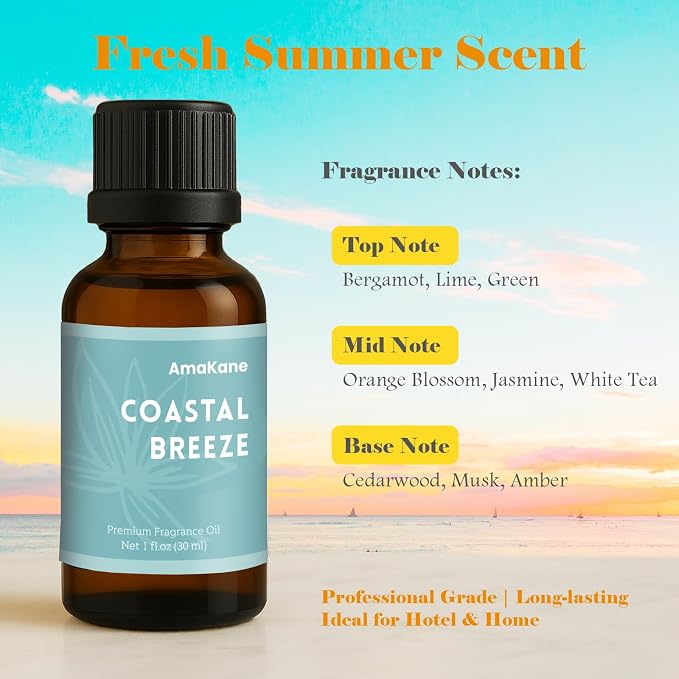 AmaKane Coastal Breeze Fragrance Oil for Aromatherapy, Summer Essential Oil for Diffusers for Home, DIY Candle Making Scents, Fragrance Oil for Soap Making, 30ml