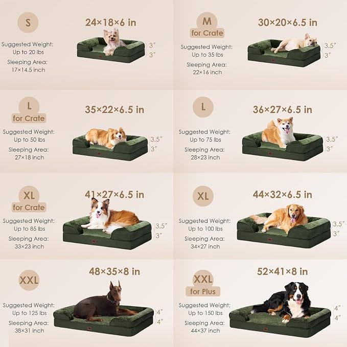 EHEYCIGA Orthopedic XXL Dog Bed, Waterproof Washable XL Big Pet Bed 52" | Non-Slip Bottom and Egg-Crate Memory Foam Extra Large Pet Couch Bed with Washable Removable Cover, Dark Green