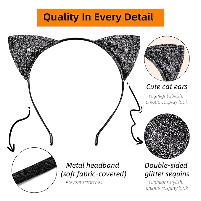 Halloween Black Cat Makeup Kit, Ears Headband, Lipstick, Professional Costume Accessories for Balck Cat Cosplay Party SFX Makeup