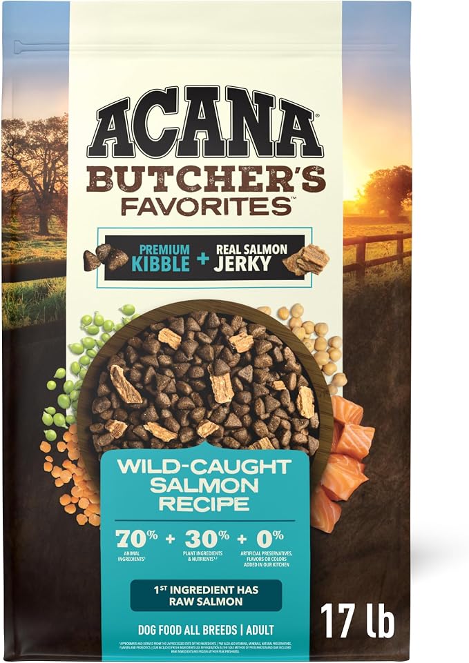 ACANA Butchers Favorites Grain-Free Dry Dog Food Wild-Caught 17lb Bag | High Protein, Made in the USA, Skin & Coat, Digestive Health, Wild-Caught Fish, Real Salmon, Global Quality Ingredients