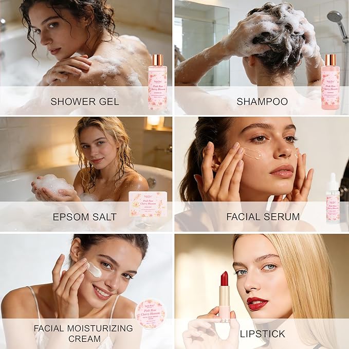 57 Pcs Bath Spa Kit for Women, Rose Bath and Body Gift, Facial Skin Care Set, Self Care Pampering Kit, Face Serum, Home Spa, Birthday Gift Set, Mother Day, Bridal Shower Bath sets for women gift