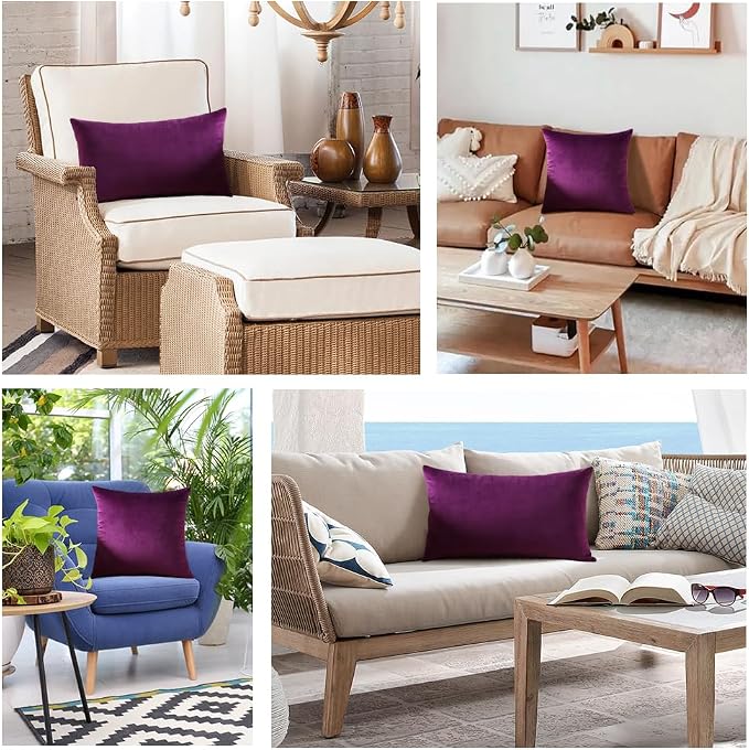 Artscope Luxury Velvet Pillow Covers Super Soft Decorative Rectangle Throw Pillow Covers Case Cushion Covers for Sofa Couch Bedroom Car Decor 16x24 Inch Eggplant Purple