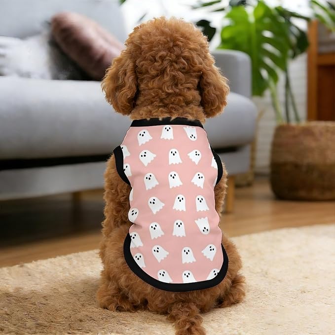 Halloween Pet Vest Pink Spooky Pet Shirts Medium | cute boo Dog Shirt Vest cute pet Sleeveless Vests Ice Silk Dog T-Shirts holiday Dog Clothes Halloween Canine Wear