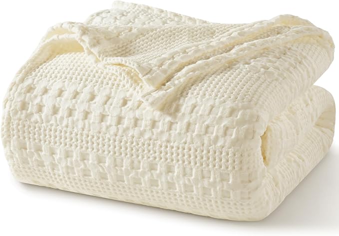PHF 100% Cotton Waffle Weave Blanket King Size, Lightweight Breathable Summer Blanket for Hot Sleepers, Pre-Washed Soft Layer for Bed, Couch, Home Decor Gift, 108"x90", Cannoli Cream