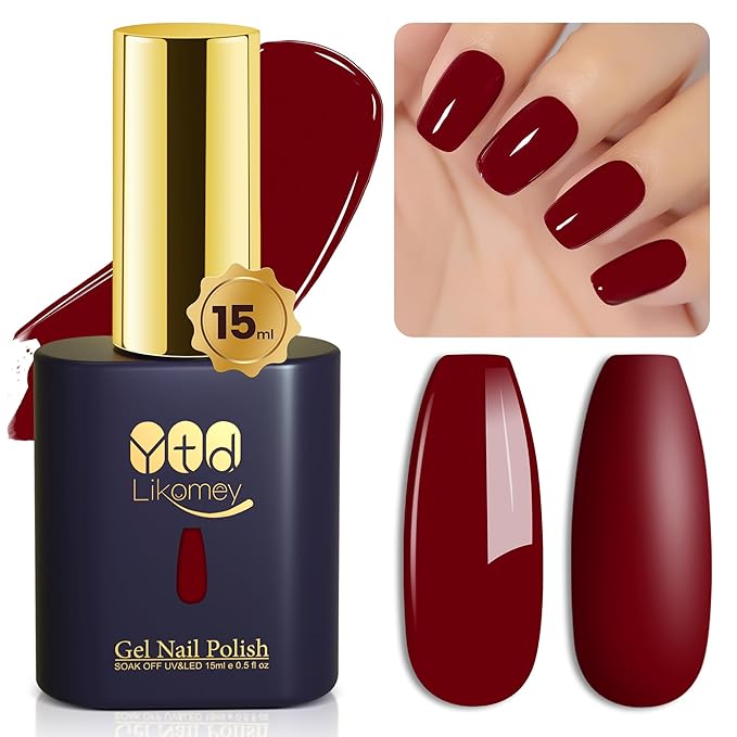 YTD Likomey Dark Cherry Red Gel Nail Polish,15ml Salon Home DIY Manicure and Pedicure Deep Burgundy Fall Winter Soak Off UV Color Varnish,CS413