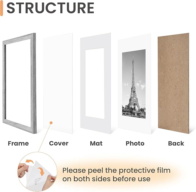 upsimples 8x10 Picture Frames, Gallery Wall Frames Set of 5, Gray | Photo Frame Collage Wall Decor, 8 x 10 Frame, 5x7 Frame with Mat for Family, Baby, Hallway, Christmas
