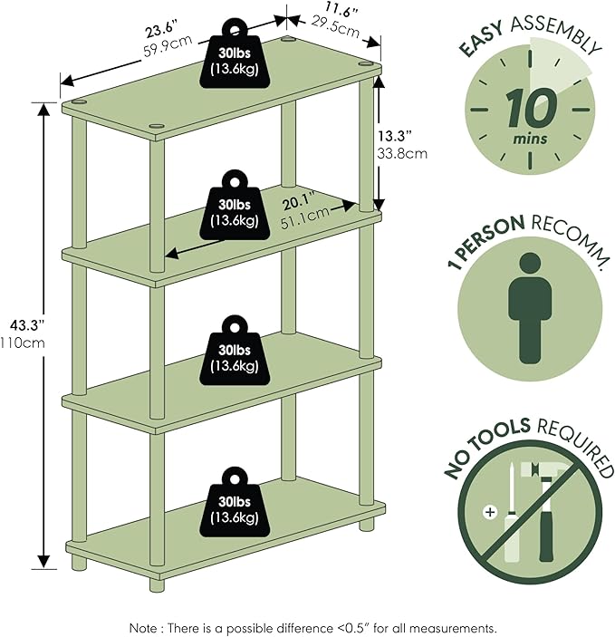 Furinno Turn-N-Tube 4-Tier Multipurpose Shelf Display Rack, Round Tubes, Americano/Black