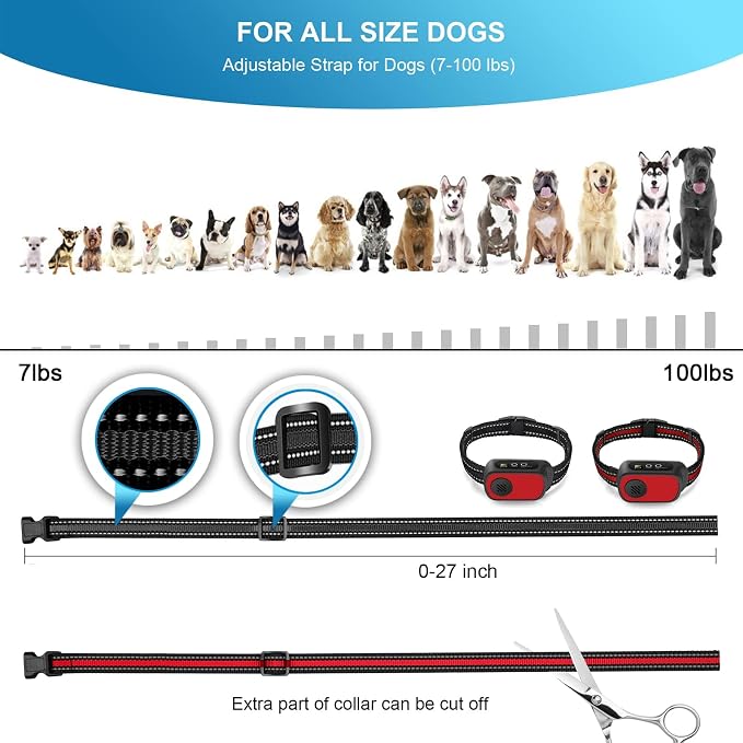 Dog Bark Collar for Large Medium Small Dogs, Rechargeable Smart Bark Collar, Anti Barking, Humane Dog Training Device with 5 Adjustable Sensitivity Beep Vibration(Red)