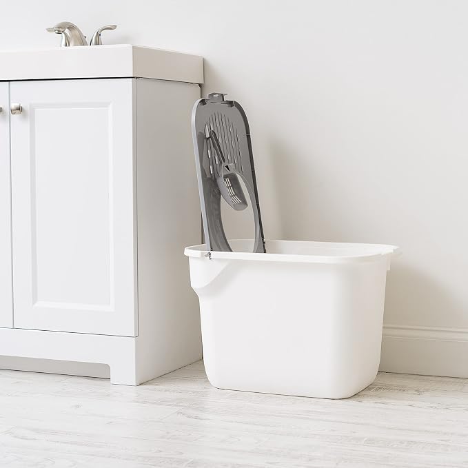 IRIS USA Large Top Entry Cat Litter Box, Hooded Privacy, White/Gray | Dog-Free Zone, Dog Proof Pan, Mess Containment System, Protected Interior, Odor Trapping, Easy Scoop Access