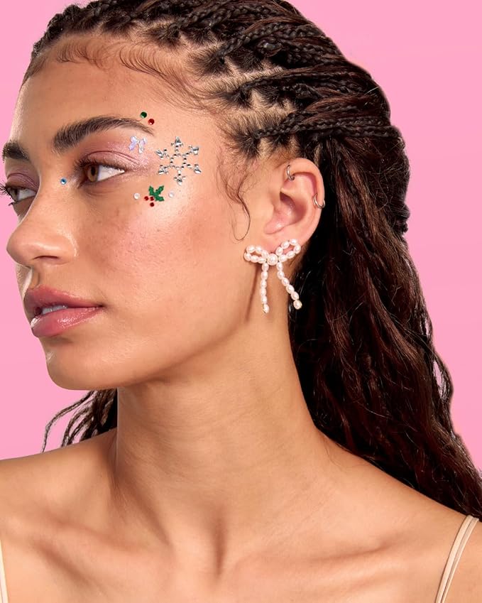 xo, Fetti Holiday Face Gems - 89 pcs. | Christmas Face Stickers, Snowflake Rhinestone Accessory, Winter Wonderland Party Decorations