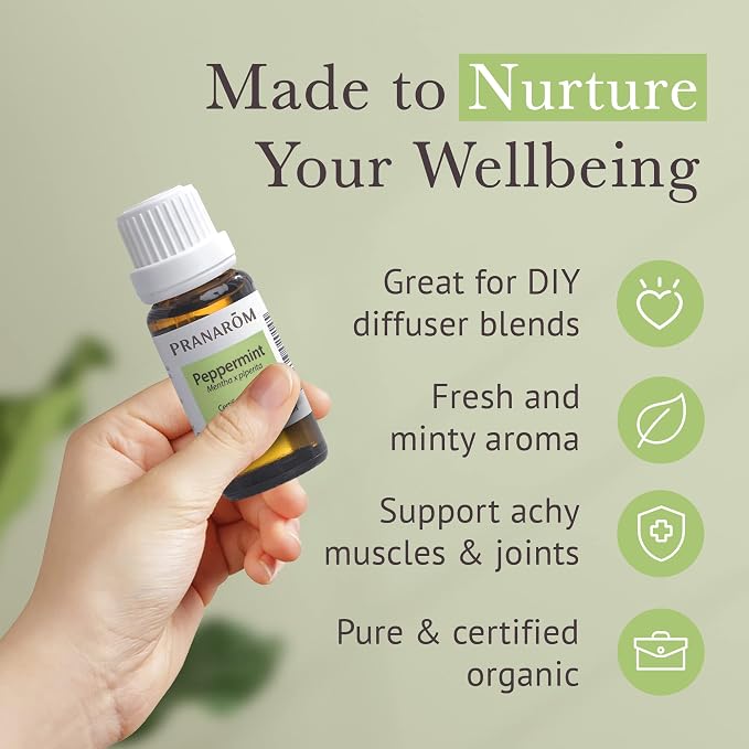 Pranarom USDA Certified Organic Peppermint Essential Oil (15ml), 100% Pure Undiluted Therapeutic Grade from India for Aromatherapy, Diffuser, Topical, Cooling, Massage & Relaxation