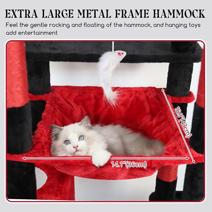 Globlazer Gothic Heavy Duty Cat Tree, 70in Tall Sturdy Goth Cat Tree for Indoor Cats Extra Large Cat Tower with Scratching Post, Cat Condos for Adult Cats Kittens, Hammock, Perch, F70 Pro, Red Black