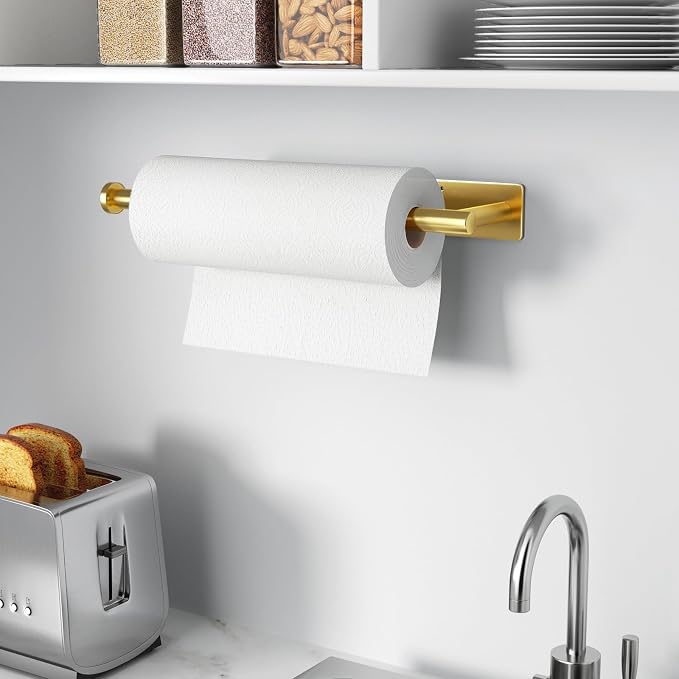 Paper Towel Holder,Self-Adhesive or Drilling， White, 1 Pack | SUS304 Stainless Steel,Kitchen Roll Dispenser Under Cabinet，Wall Mounted Rack