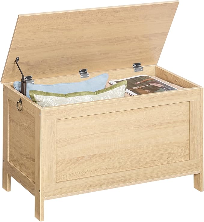 HOOBRO Toy Box, Retro Wooden Look Storage Chest with Safety Hinge, Entryway Storage Bench Supports 220 lb, 29.9 x 15.7 x 18.9 Inches Toy Chest Organizer, Easy Assembly (Natural) NL75CW01G2