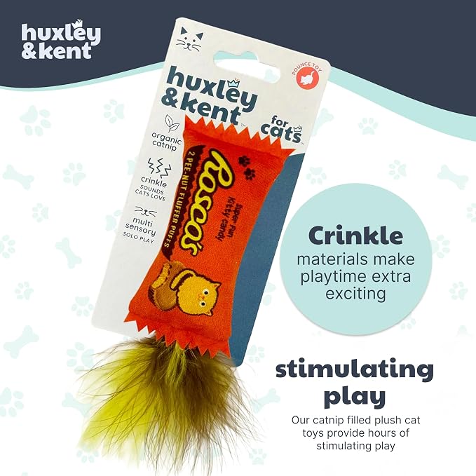 Huxley & Kent Plush Crinkle Catnip Cat Toy, Roscos Fluffer Puffs