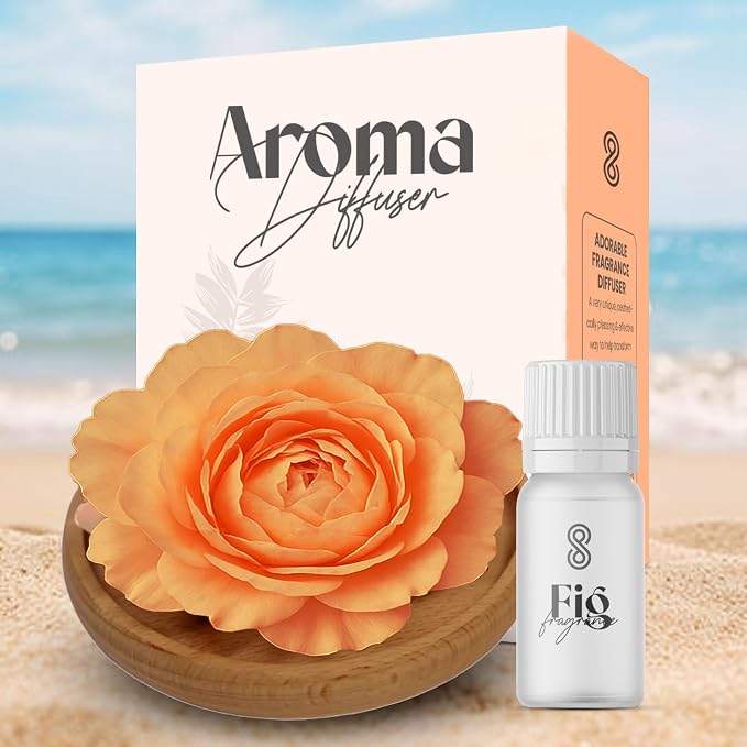 Aroma Diffuser Diatomite Tree Peony Flower Oil Diffuser with Aromatherapy Fragrant Oil Diffusers for Home, Room Decor Fig Fragrance 10 ML (Diatomite Tree (Orange))