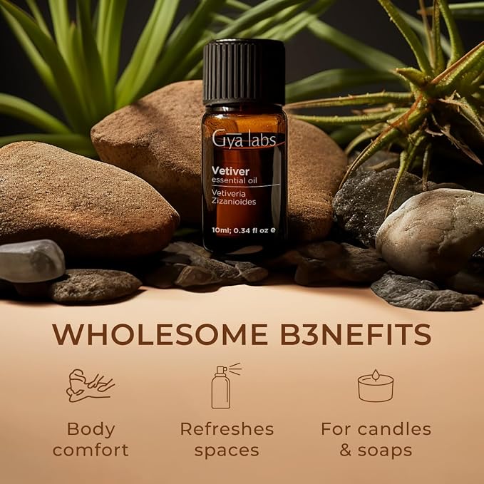 Vetiver Essential Oil for Skin & Eucalyptus Essential Oil for Diffuser Set - Aromatherapy Grade Essential Oils Set - 2x10ml - Gya Labs