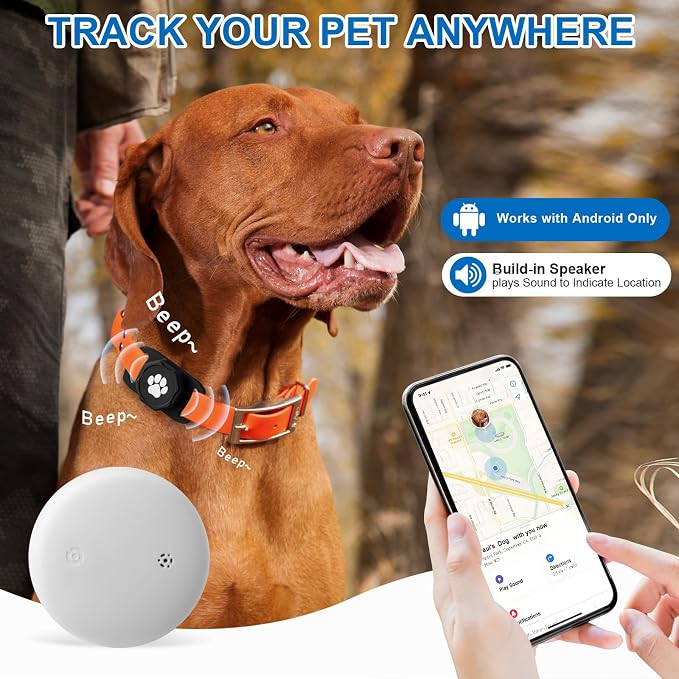 Smart Pet Tracker for Collar - Dog Tracker Pet Location Tracker with Holder | Real-Time Location, No Monthly Fee/ SIM Card, Work with Android Only (Not for IOS), Ultra-Slim, IP68 Waterproof Holder, Black