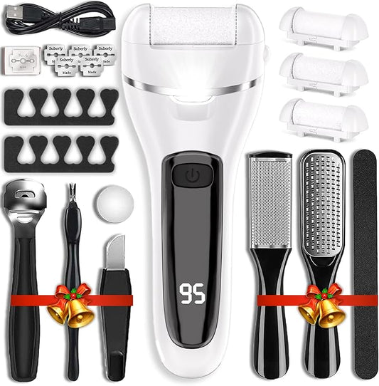 Wea&Hea Electric Callus Remover for Feet,17 in 1 Professional Pedicure Kit with 3 Roller Heads,2-Speed Rechargeable & Waterproof Foot File - Perfect for Dead Hard Cracked Dry Skin Care at Home