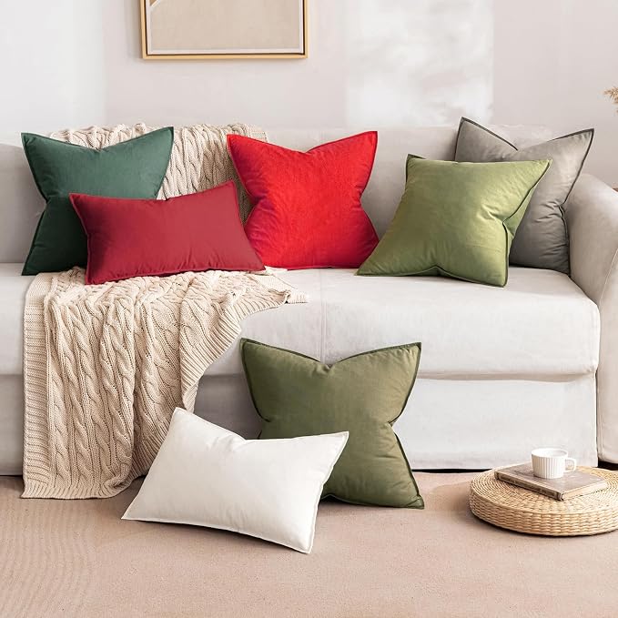 MIULEE Pack of 2 Decorative Linen Pillow Covers 16x16 Inch Christmas Red | Boho Farmhouse Modern Accent Throw Pillows, Soft Neutral Cushion Covers, Home Decor for Sofa Couch Bed Living Room