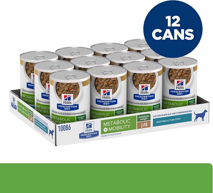 Hill's Prescription Diet Metabolic+Mobility, Weight+Joint Care Wet Dog Food | #1 Veterinarian Recommended, Vegetable & Tuna Stew, 12.5 oz. Cans, 12-Pack