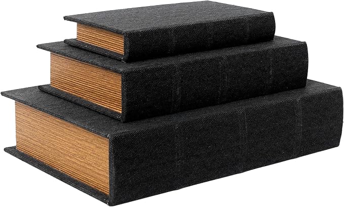 Decorative Book Boxes Set of 3,Modern Faux Linen Hidden Storage, Black | Linen & Wood Hidden Storage,For Coffee Table – Stackable Fake Books for Shelf Decor, Remote Control & Jewelry Organizer