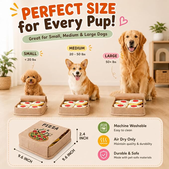 Pizza Snuffle Toy for Dogs | Interactive Puzzle for Slow Feeding, Nose Work & Mental Stimulation | Washable Dog Enrichment Toy for Small, Medium Dogs, Puppies & Seniors | American Brand (Pizza)