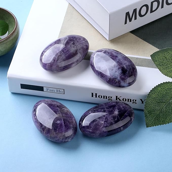 DUQGUHO Amethyst Crystal Stone 2.4'' Purple Palm Stone Natural Healing Crystal Gemstone Worry Stone Energy Balancing Polished Stones Blessing Gifts Boho Pocket Stone 1PCS