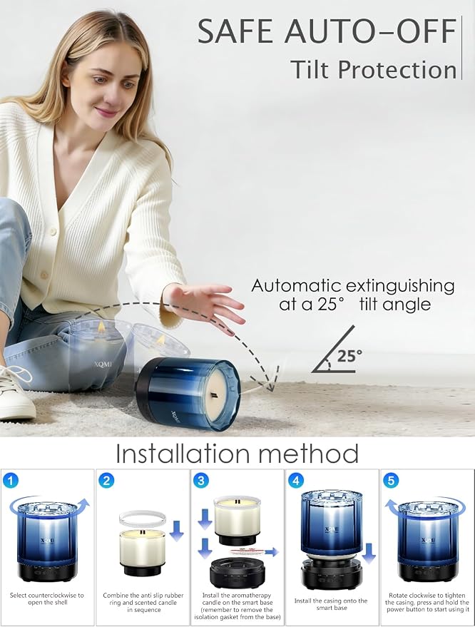 Smart Scented Candle with Timer,One-Touch Ignition & Extinguish with Remote, Natural Soy Wax Birthday Gifts for Women Mom, House Warming Gifts New Home Decor(Blue Sky Series)
