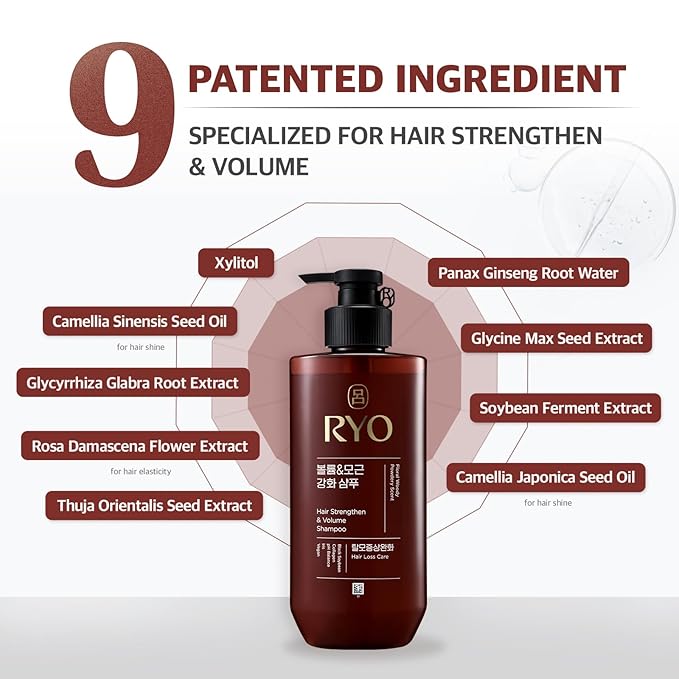 RYO Hair Strengthen & Volume Shampoo with Damage Care & Nourishing Conditioner | Korean Ginseng Haircare Set for Thinning, Weak or Dry Hair | Strengthening & Volumizing K-Beauty Formula | Holiday Gift