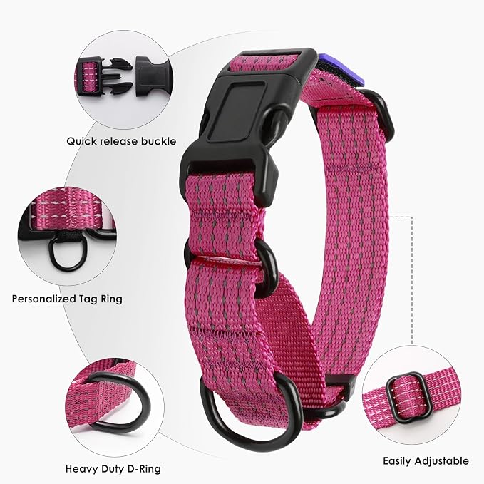 Martingale Dog Collar Reflective NO Pull with USA Flag, L,Hot Pink