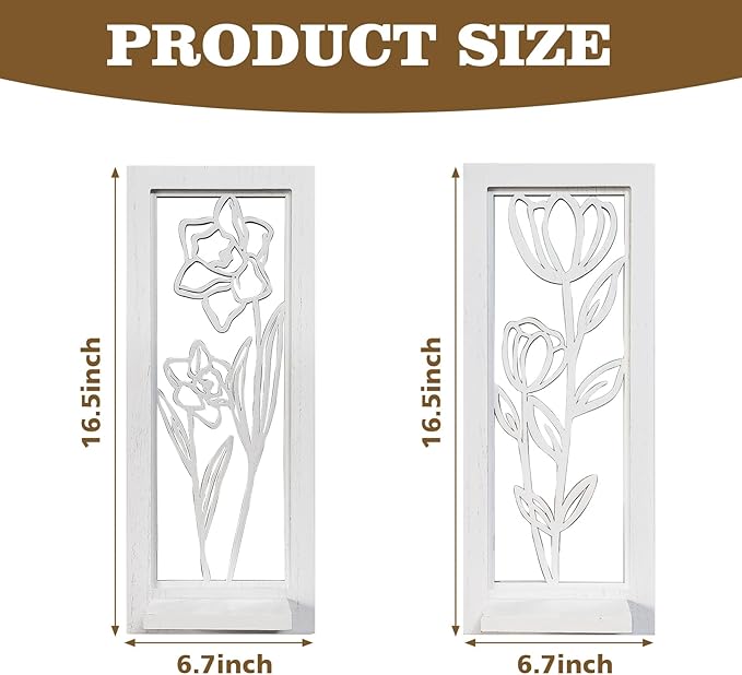 ZEXUIRU 2 Set Rustic Candle Sconces Living Room Bedroom Entryway Wood Mirrored, Farmhouse, Carved Frame Wall-Mount Wooden Candle Holders Wall Decor Hanging Handmade Holder - Distressed White