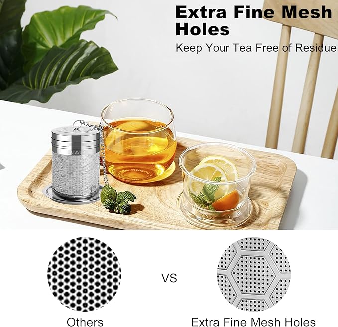 Numola Large Tea Infusers for Loose Tea, Extra Fine Mesh Large Tea Strainer for Spice Cooking, 304 Stainless Steel Tea with Extended Chain Hook for Teapot Cup