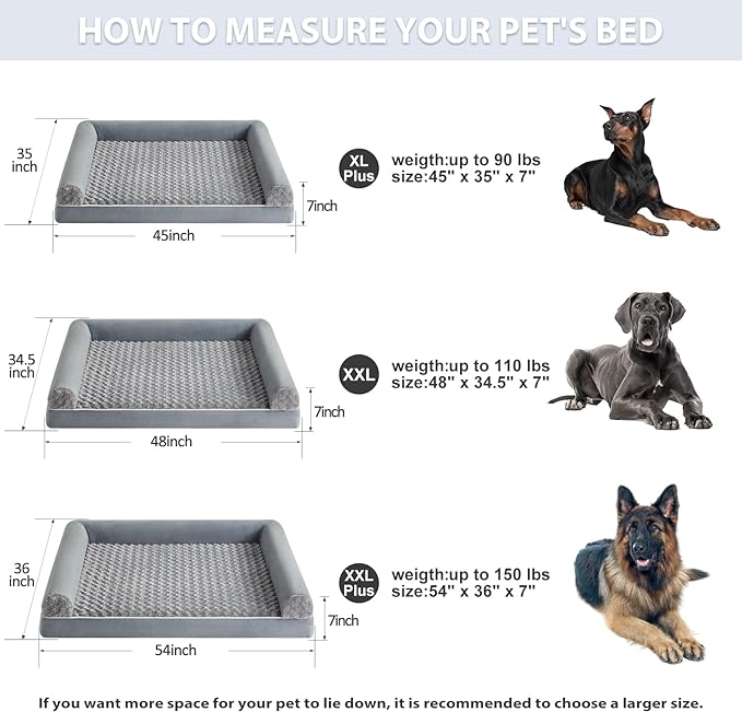 BFPETHOME Orthopedic Washable XLarge Dog Bed for Senior Dog Cozy Sleep | Extra Large Waterproof Big Soft Pet Couch Bed for Dogs Relax with Removable Cover Supportive Egg Crate Foam Grey 45x35 Inch