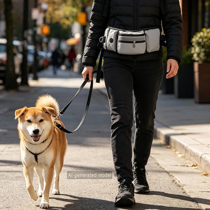 Dog Walking Fanny Pack, Dog Treat Pouch for Training, Large Capacity Pet Treat Bag with Poop Bag Dispenser and Water Bottle Holder, Adjustable Strap (Gray)