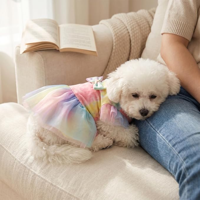 2 Pack Dog Tie Dye Clothes for Small Dogs, Spring Summer Dog Dresses Tie Dye Dress Breathable Pet Doggie Apparel Stretchable Outfit, M Size