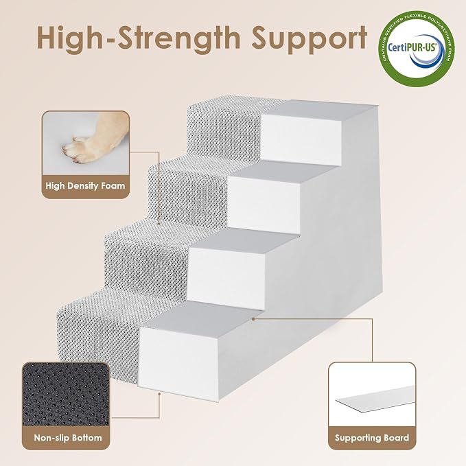 EHEYCIGA Dog Stairs for Bed 20" H, 4-Step Extra Wide Dog Steps, Light Grey | Pet Steps for Small Dogs and Cats for High Bed, Non-Slip Balanced Pet Ramp Indoor