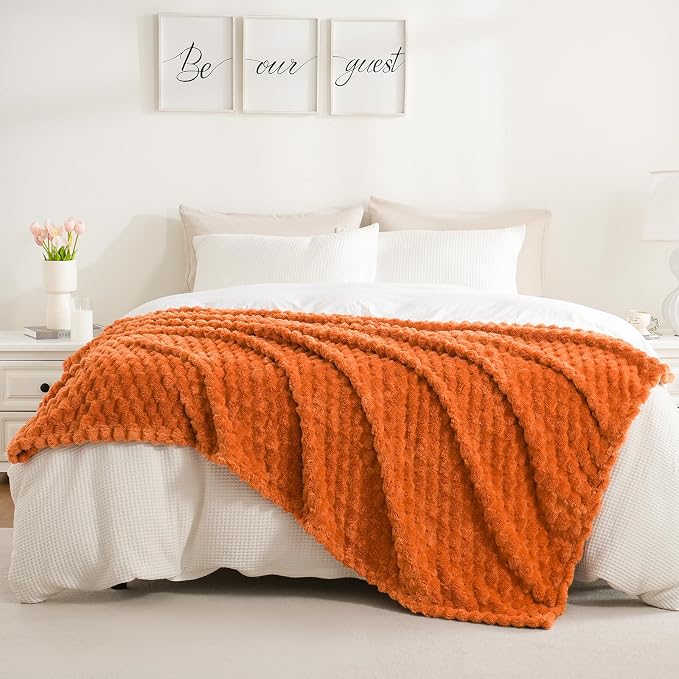Excervent Big 3D Clouds Stylish Blanket for Bed, 60x80 Inches, Burnt Orange | Big Decorative Fuzzy Flannel Fleece Throw Blanket for Sofa Bed Couch, Super Soft Cozy, Suitable for All Seasons