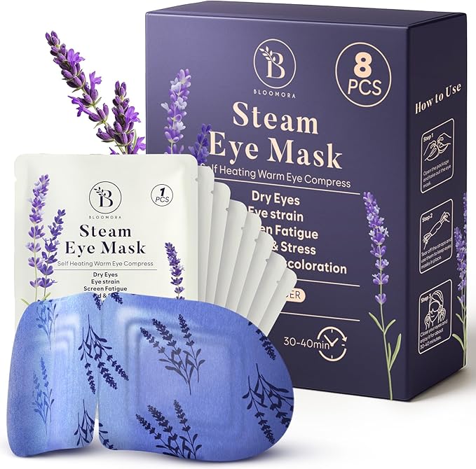 8 Pack Lavender Steam Eye Mask for Dryness, Puffiness, Strain & Relaxation, Heated Eye Mask for Sleep & Travel, Self-Heating & Disposable Warm Compress, Travel Essentials, Relaxation Gifts for Women