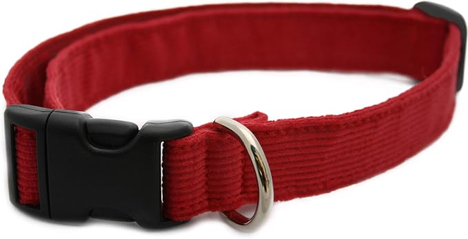 Hemp Corduroy Dog Collar - No Pattern (1/2" Small, Red)