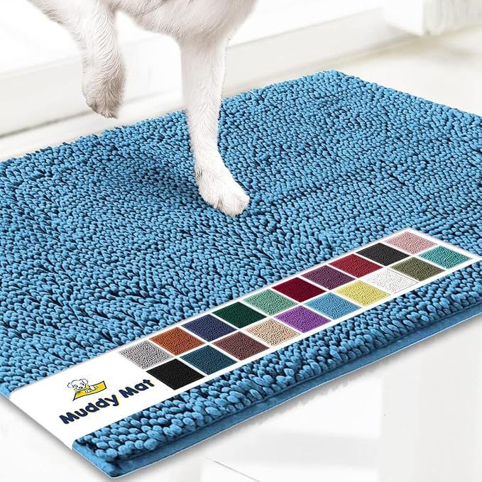 Muddy Mat® | Super Water Absorbent Door Mat Indoor, Microfiber Quick Dry Chenille Entryway Rug, Slip Resistant Front Door Mat, Indoor Mats for Entryway, Machine Washable Pet Rug, Sky Blue 48"x60"