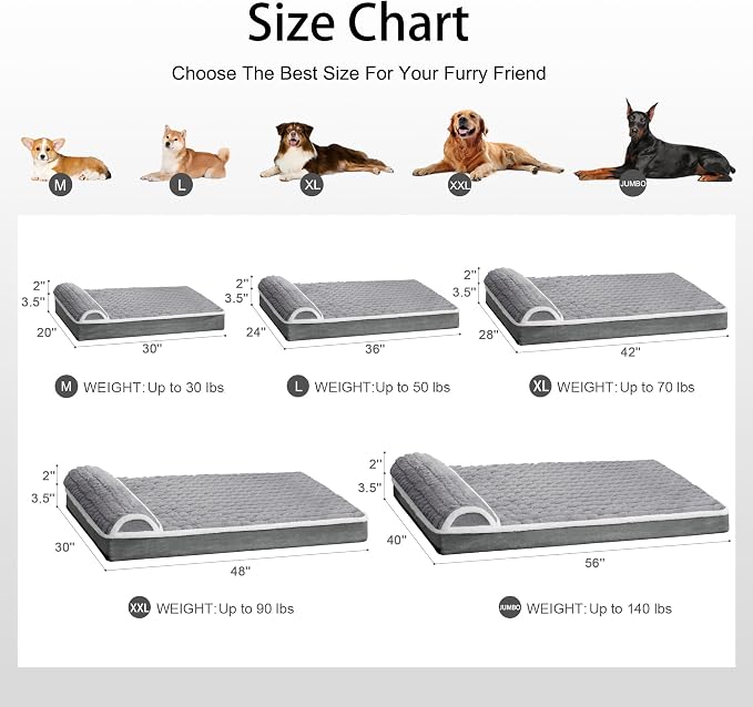 Orthopedic Medium Dog Bed Pillow Pet Sofa Bed 30''X20'' Grey | Egg-Crate Foam Pet Couch Medium Size Dog, Waterproof Removable Washable Cover,Furry Puppy Crate Mat With Nonskid Bottom