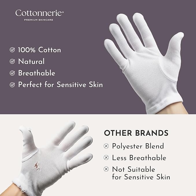 4 Pairs Cottonnerie Basics Cotton Gloves for Dry Hands Sleeping, Moisturizing Gloves Overnight, Hand Moisturizer Gloves, Moisture Gloves for Dry Hands Overnight, Sleeping Gloves, Small
