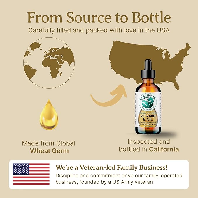 Bella Terra Oils - Organic Vitamin E Oil 4 oz - Strongest Concentration of Natural Organic Vitamin E, D-Alpha Tocopherol Rich, Perfect for Nourishing Your Face and Body