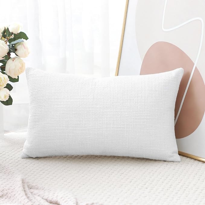 OTOSTAR Linen Throw Pillow Cover Set of 1 Decorative Lumbar Pillowcases Cushion Covers 12x20 Inch for Home Decor Sofa Bedroom Car 30 x 50CM Pure White