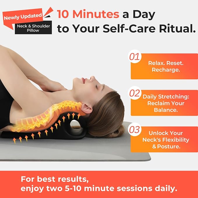 Neck and Shoulder Relaxer, Firm 18-Node Cervical Traction Pillow | Trigger-point neck stretcher, high-density foam, short daily use for neck, shoulder and upper-back tension; not for sleep