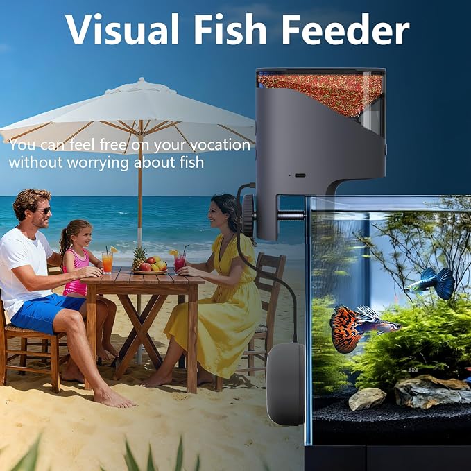 WiFi Automatic Fish Feeder with 2.5K Camera, 2.4/5G Smart App Control, Vacation Feeding Timer, 200ml Moisture-Proof Flake Food Dispenser, Remote Precision Aquarium Feeder for 10+ Gallon Tanks