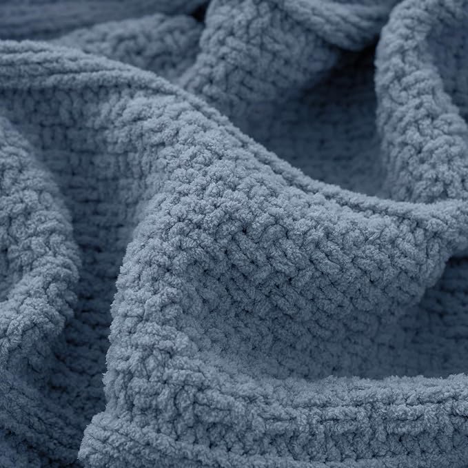 Chenille Throw Blanket for Couch, Soft Cozy Chunky Knit Blanket, Moss Stitch Throw for Sofa, Bed, Living Room, Lightweight Warm Home Decor, Dusty Blue 50"x60"